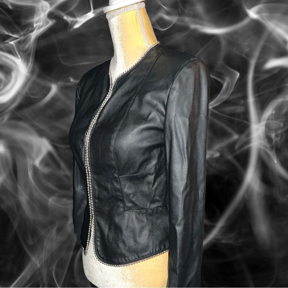 Zara Basic Black Faux Leather Hook Front Closure … - image 6